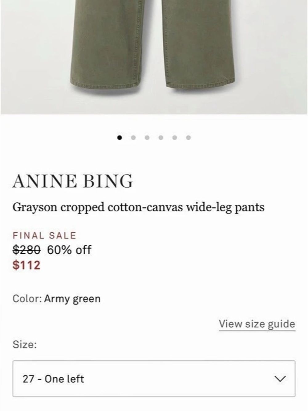 ANINE BING Grayson cropped cotton-canvas wide-leg pants Wide Leg Cotton Pants - Picture 4 of 6